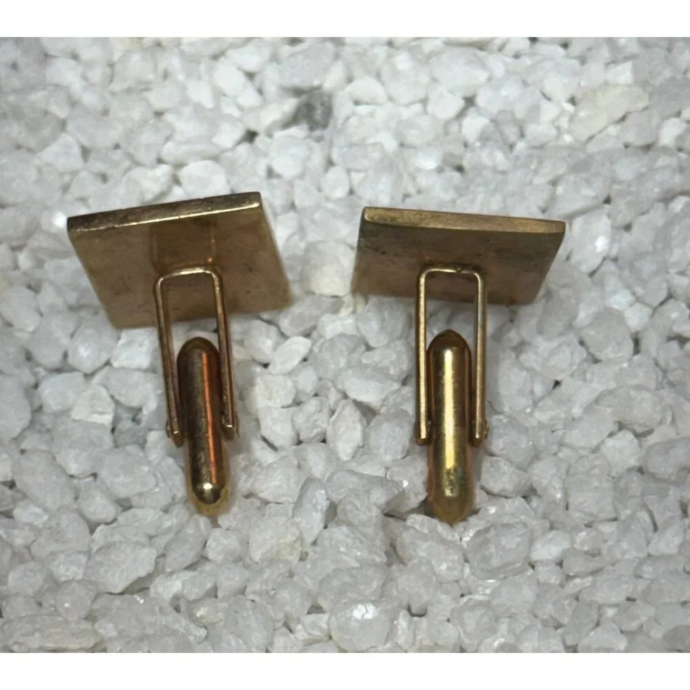 Vintage Gold-Tone Rectangular Cufflinks with Red Stone